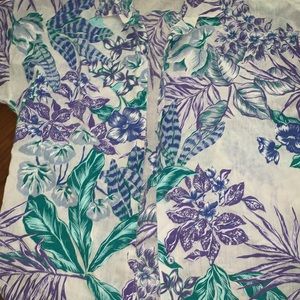 Vintage Purple, Green & Blue Flower Hawaiian Shirt